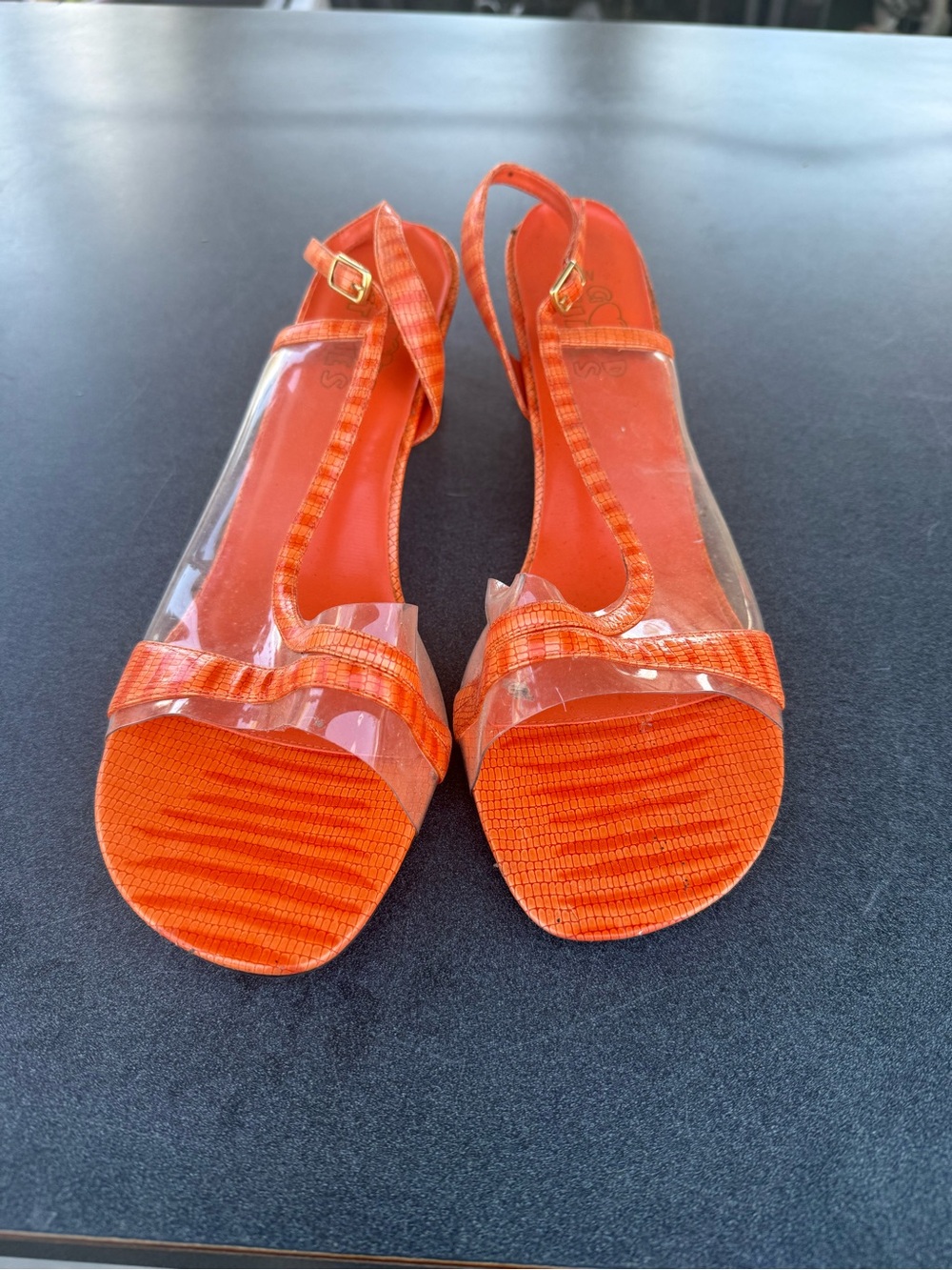 Women's Orange Slingback Sandals with Clear Straps